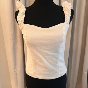 Abercrombie & Fitch Cream Ruffled Strap Square Neck Tank